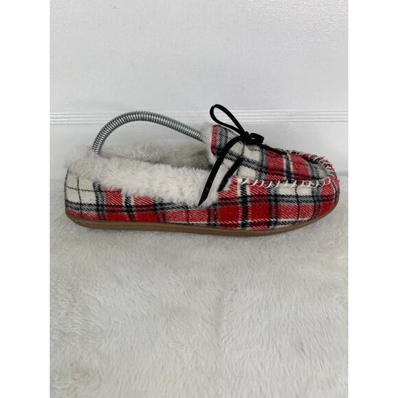 Sonoma Women’s Red Checkered Fur Slip-On Slippers Size 9-10 - Picture 7 of 9